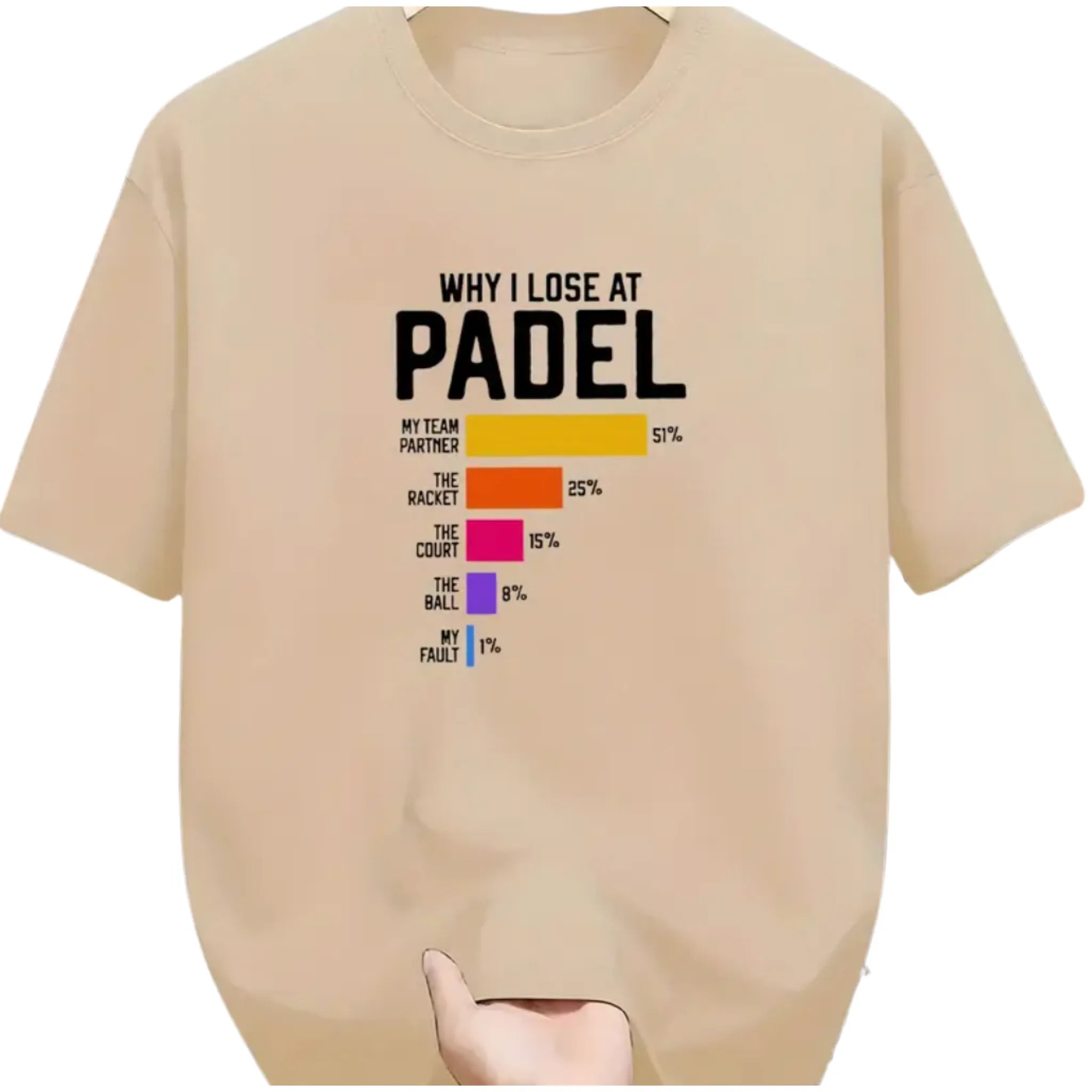 Herren Freizeit Rundhals T-Shirt – „Why I lose at Padel“ Grafikdruck, Regular Fit