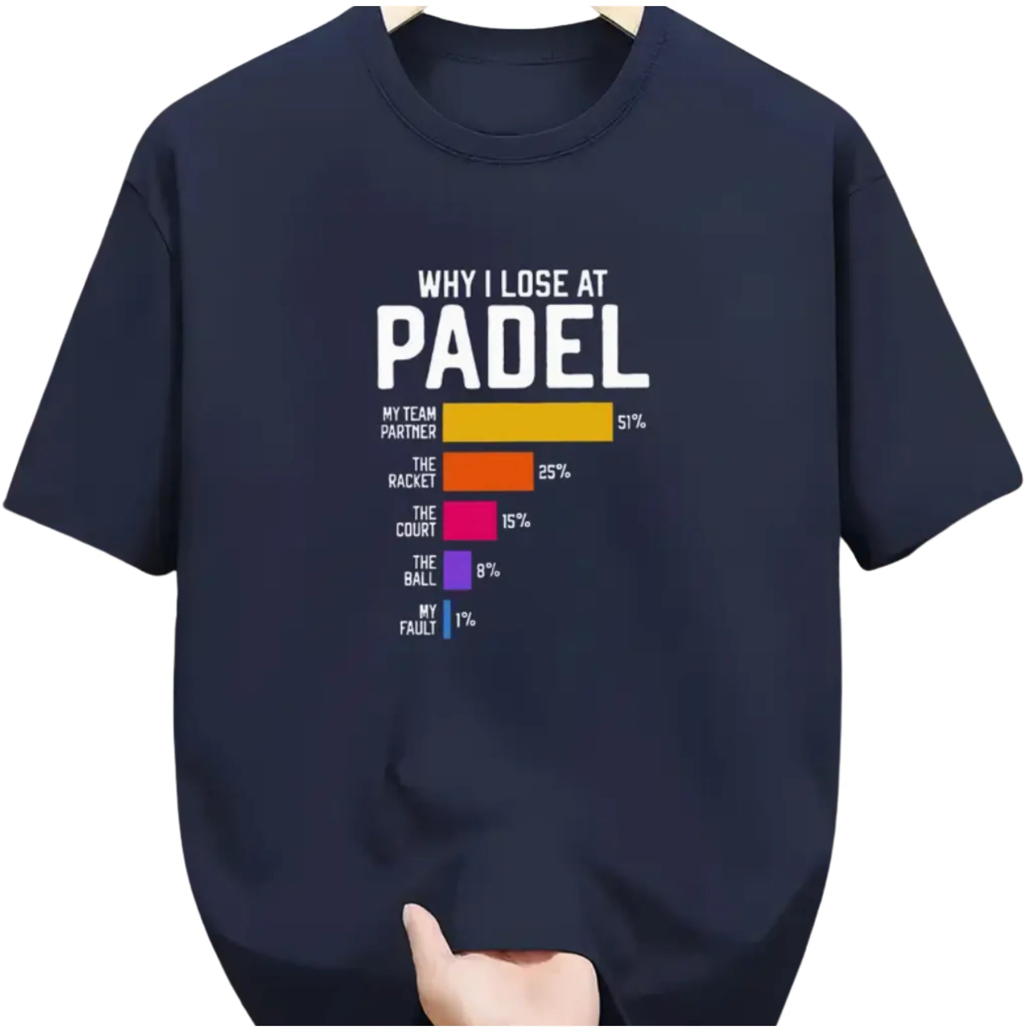 Herren Freizeit Rundhals T-Shirt – „Why I lose at Padel“ Grafikdruck, Regular Fit