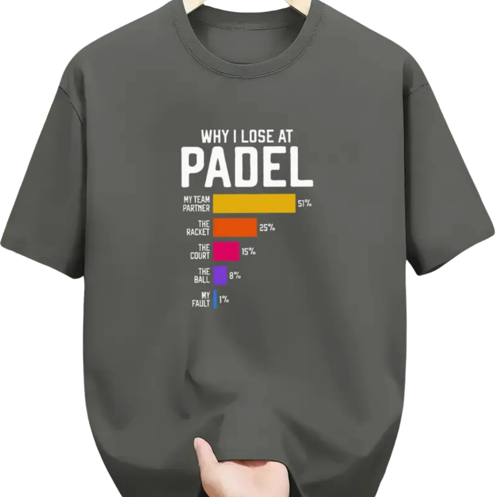 Herren Freizeit Rundhals T-Shirt – „Why I lose at Padel“ Grafikdruck, Regular Fit