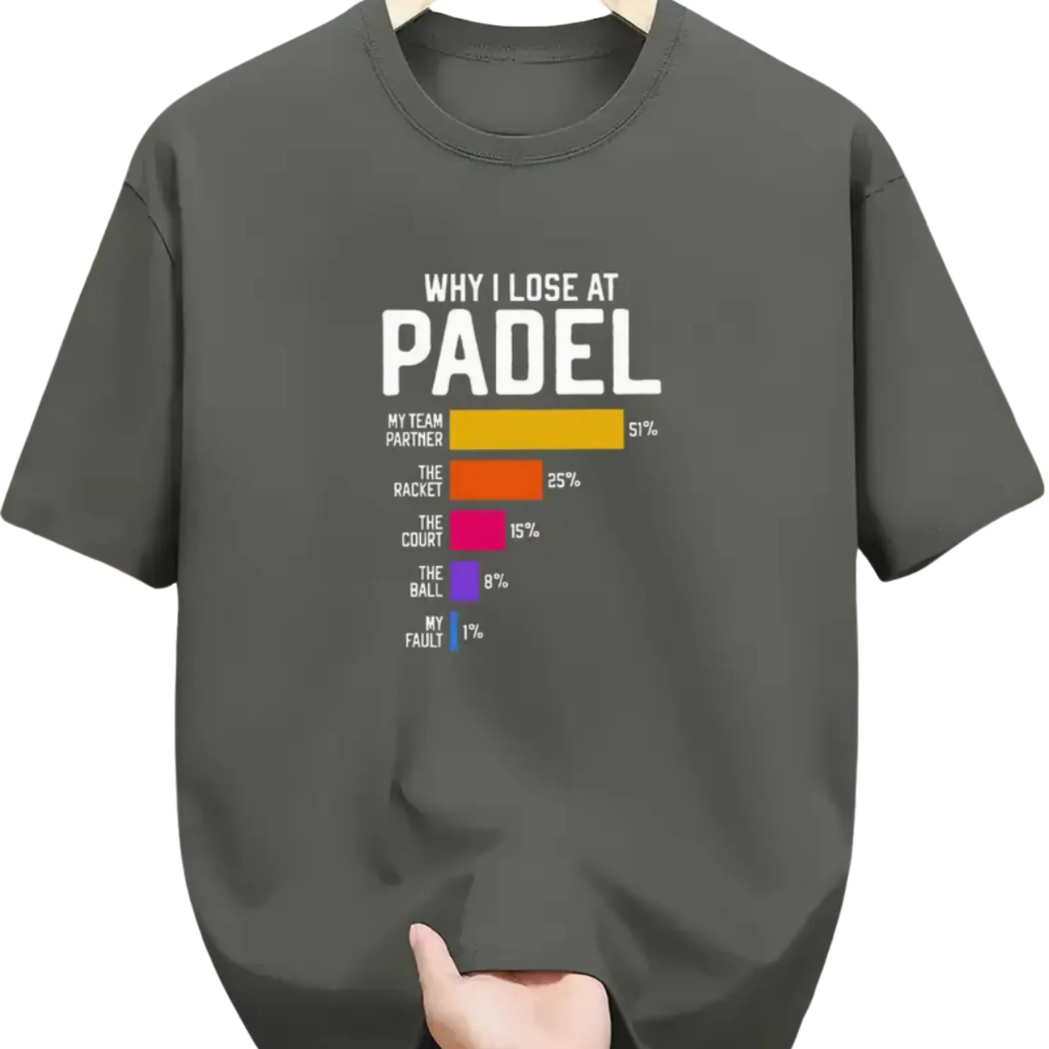 Herren Freizeit Rundhals T-Shirt – „Why I lose at Padel“ Grafikdruck, Regular Fit