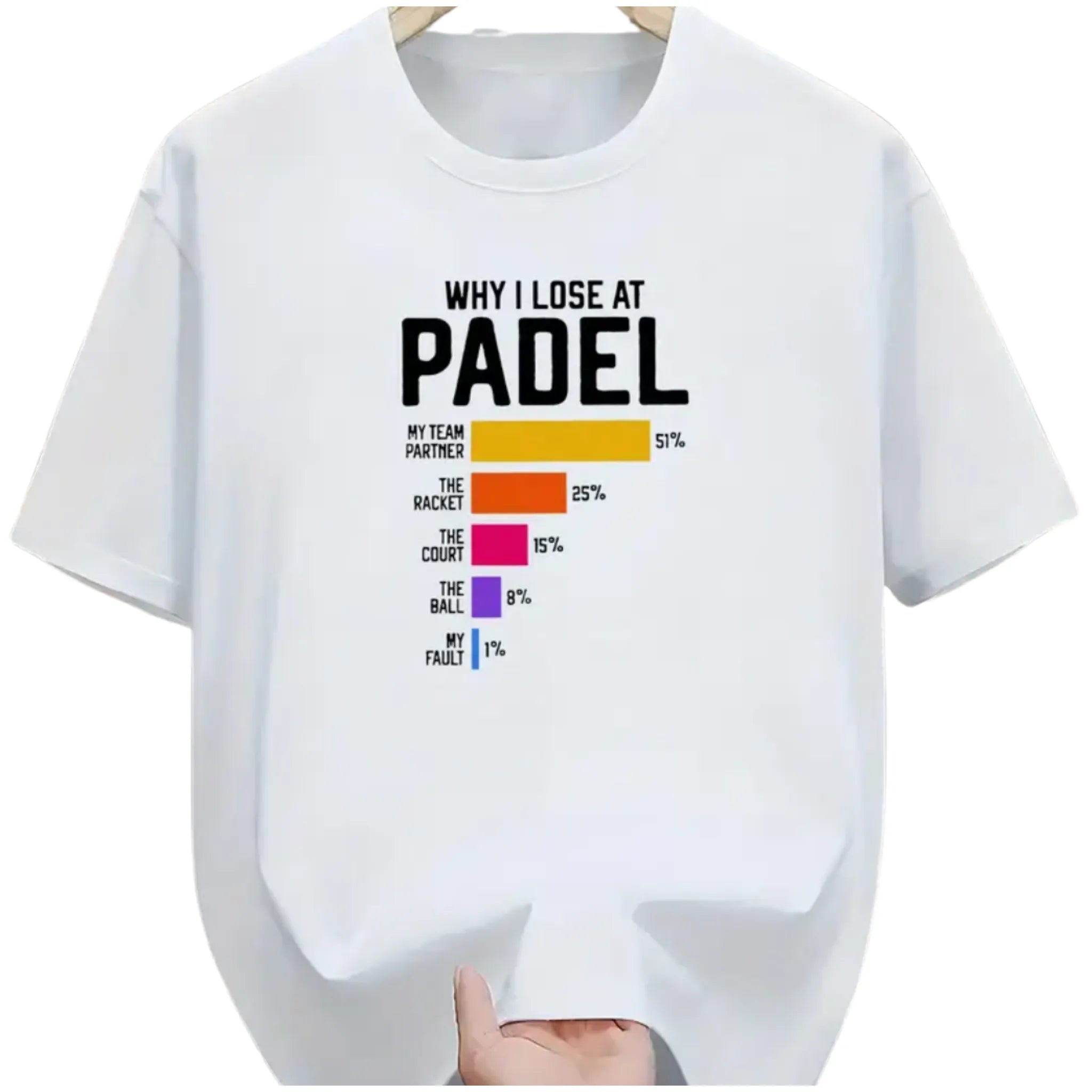 Herren Freizeit Rundhals T-Shirt – „Why I lose at Padel“ Grafikdruck, Regular Fit