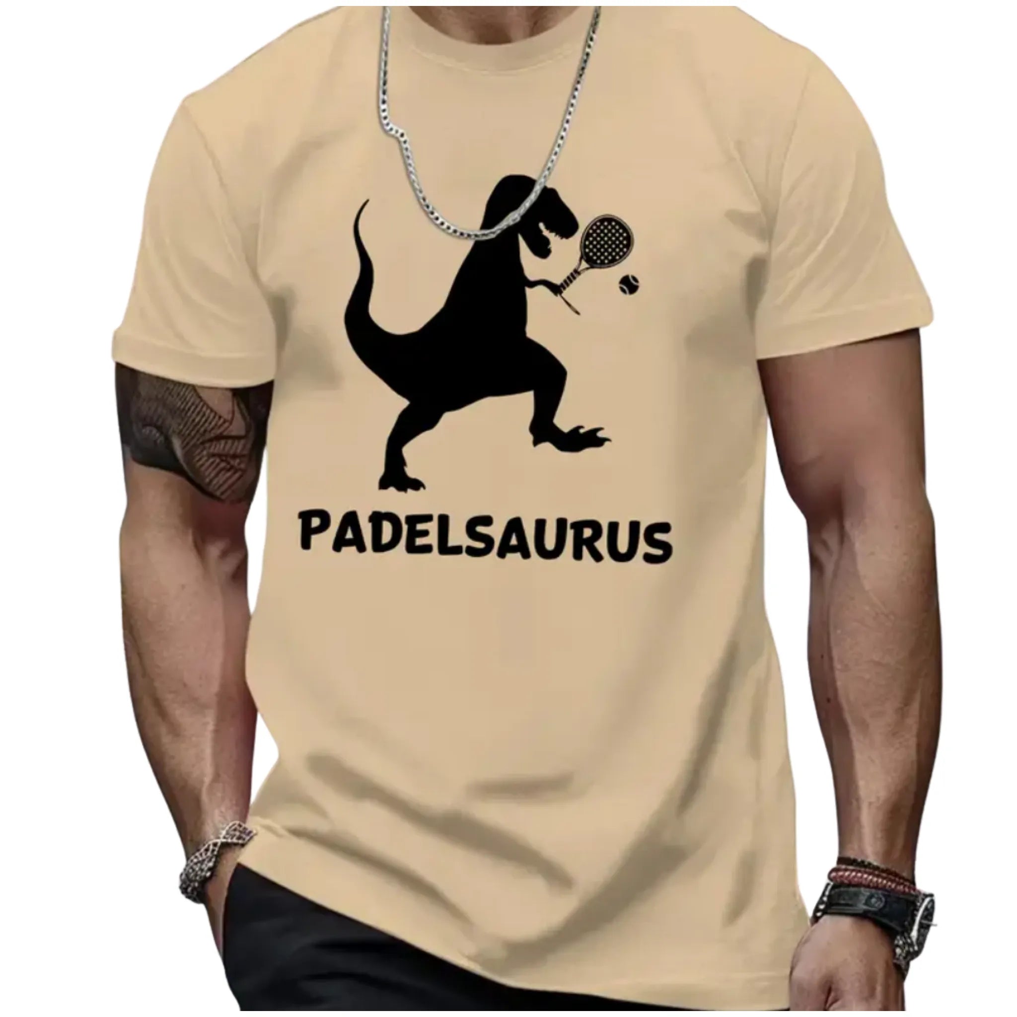 Padel_T-Shirt_Why_Padelsaurus_beige