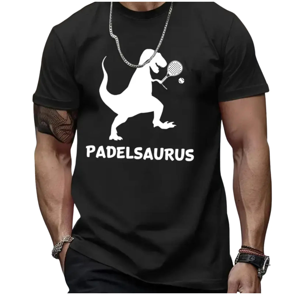 Padel_T-Shirt_Why_Padelsaurus_schwarz