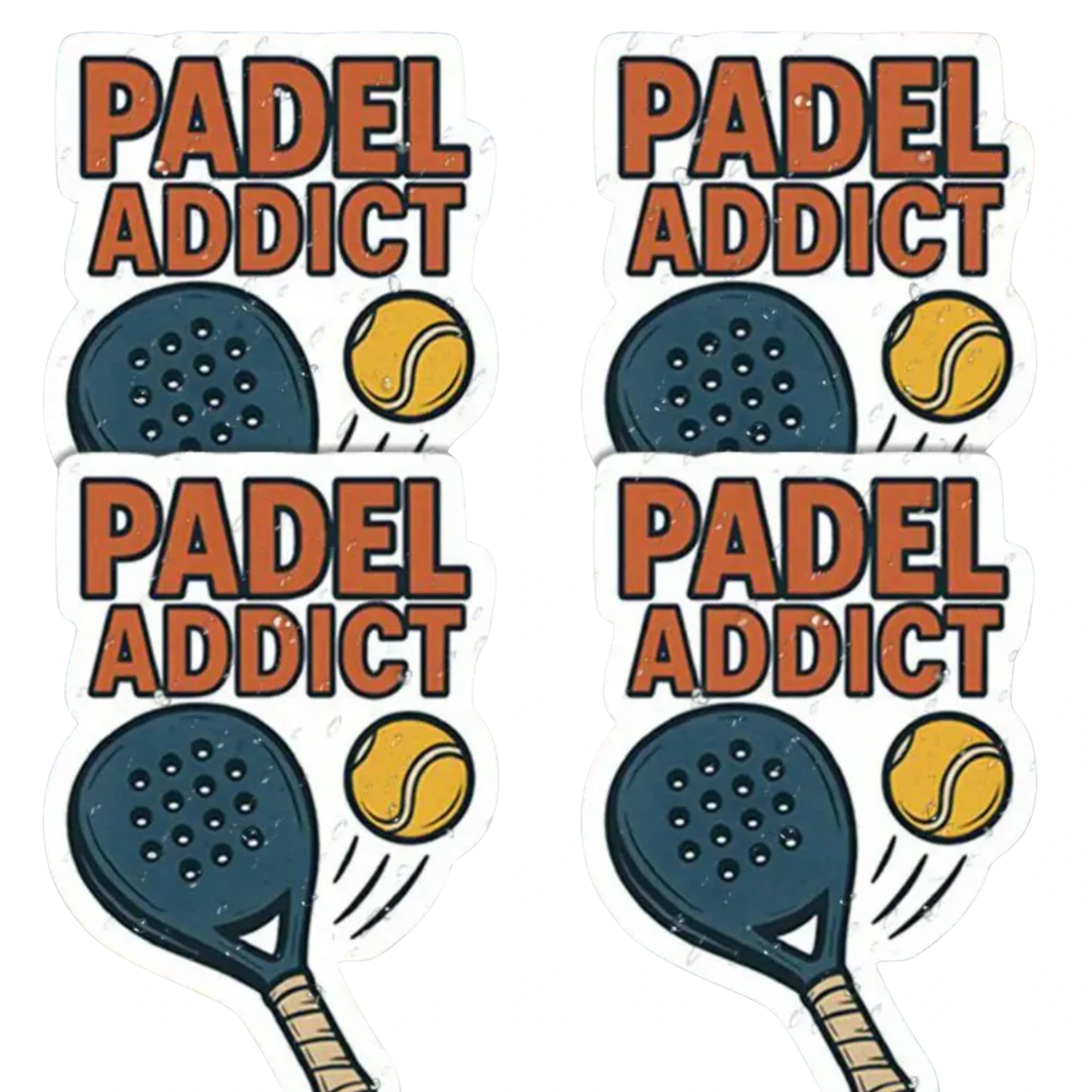4er-Set Padel Addict Aufkleber – Schläger- & Ball-Designs aus wetterfestem Vinyl