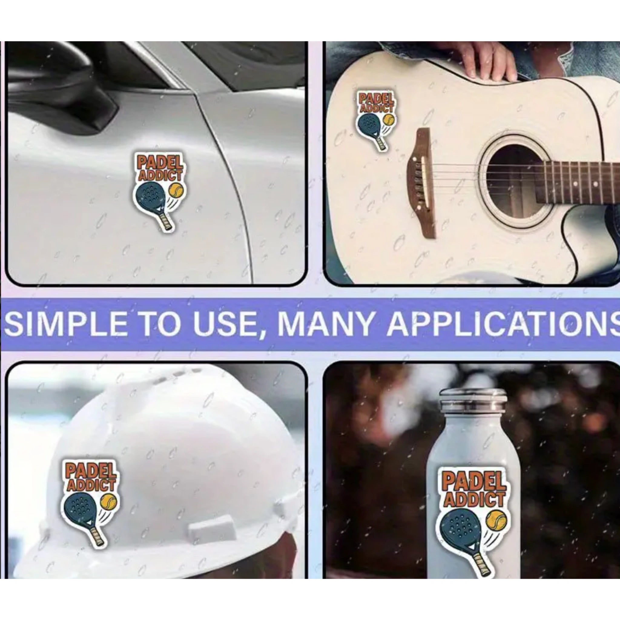 4er-Set Padel Addict Aufkleber – Schläger- & Ball-Designs aus wetterfestem Vinyl