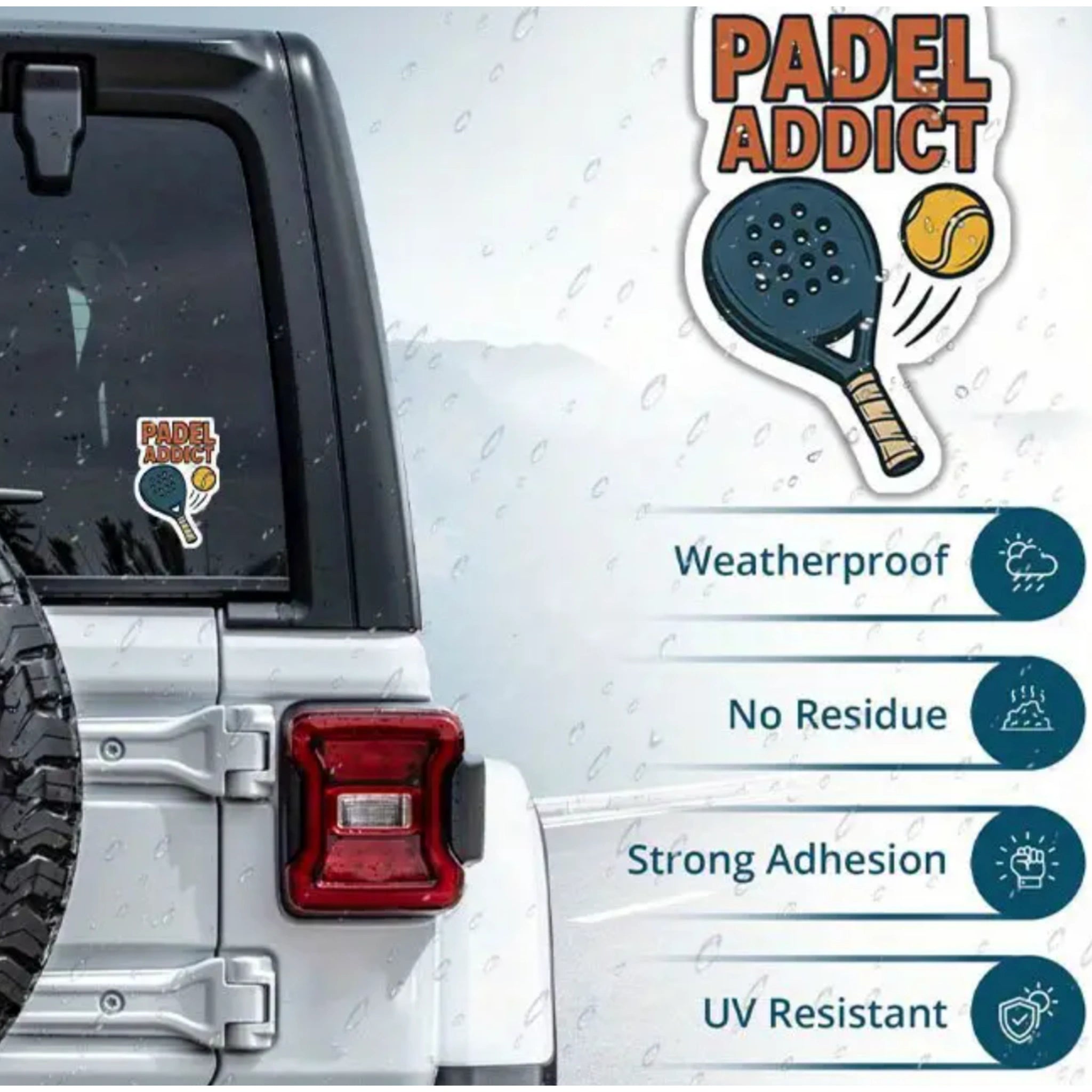 4er-Set Padel Addict Aufkleber – Schläger- & Ball-Designs aus wetterfestem Vinyl